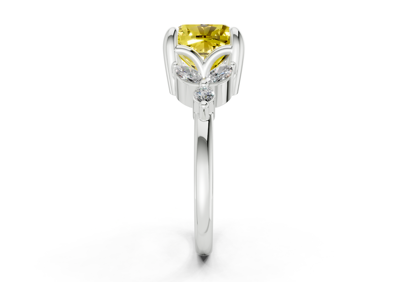Elysium Yellow Diamond Accent Cushion Square Cut 1.9mm Engagement Ring