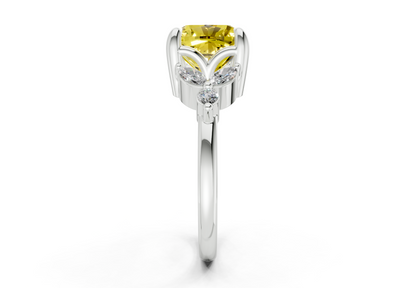 Elysium Yellow Diamond Accent Cushion Square Cut 1.9mm Engagement Ring