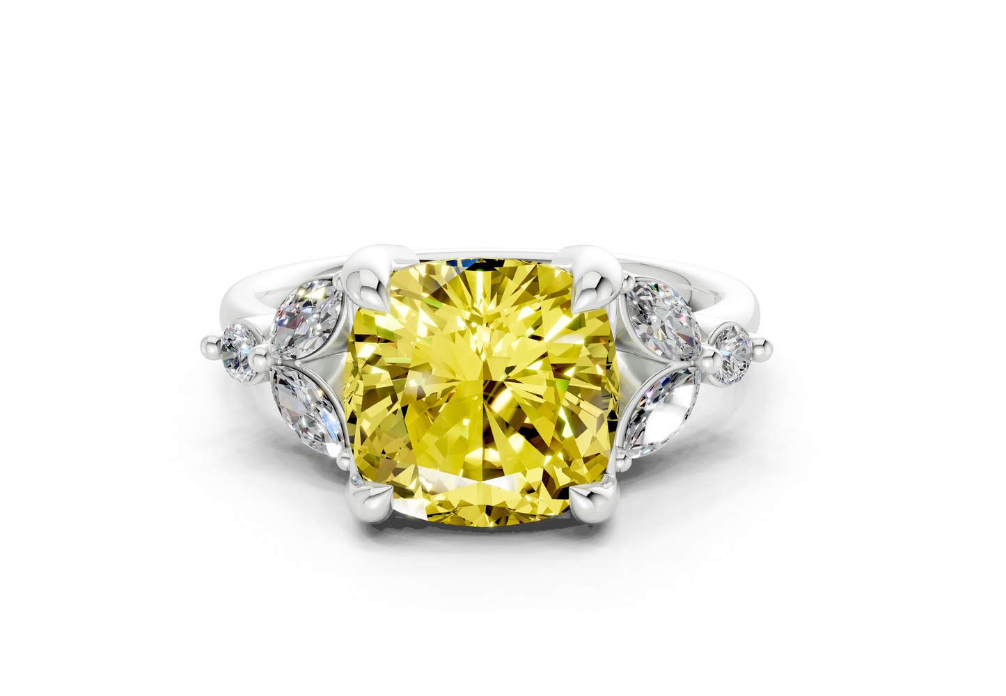 Elysium Yellow Diamond Accent Cushion Square Cut 1.9mm Engagement Ring