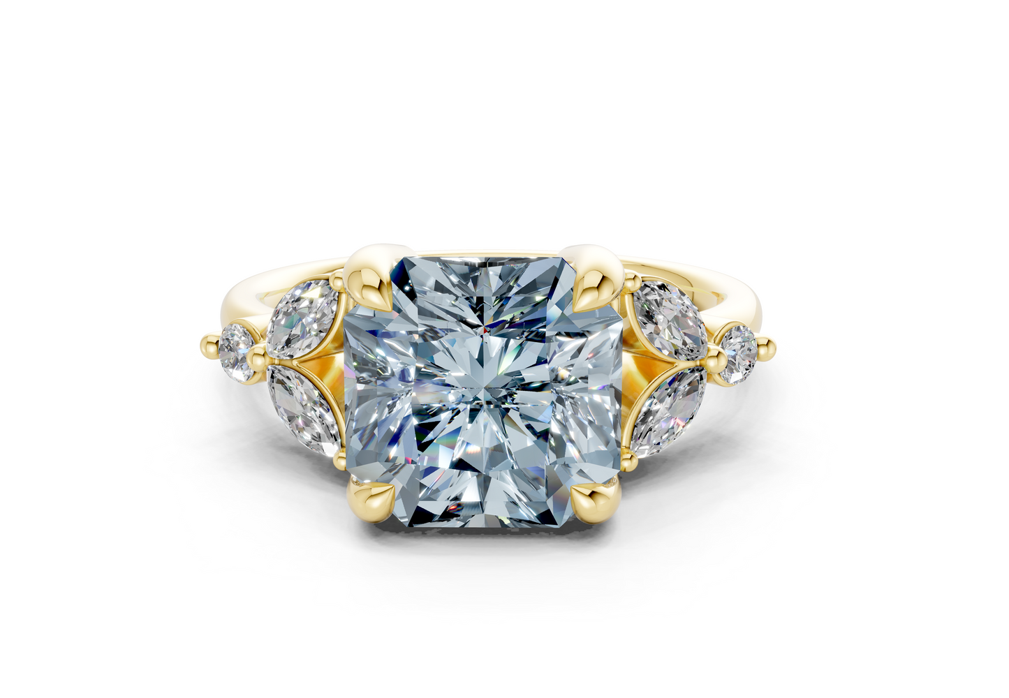 Elysium Blue Diamond Accent Radiant Square Cut 1.9mm Engagement Ring