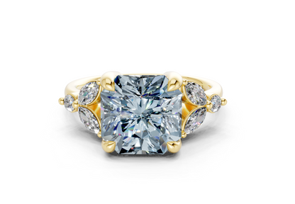 Elysium Blue Diamond Accent Radiant Square Cut 1.9mm Engagement Ring