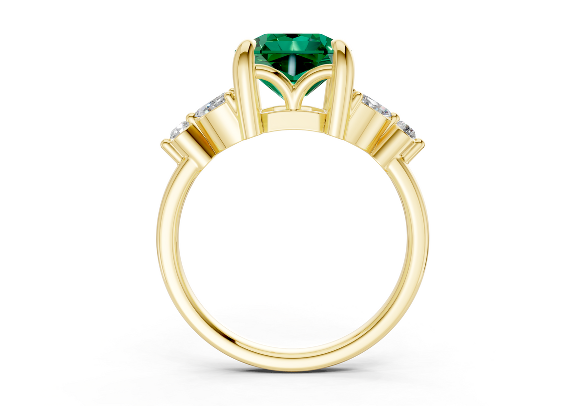 Elysium Emerald Gemstone Accent Radiant Square Cut 1.9mm Engagement Ring
