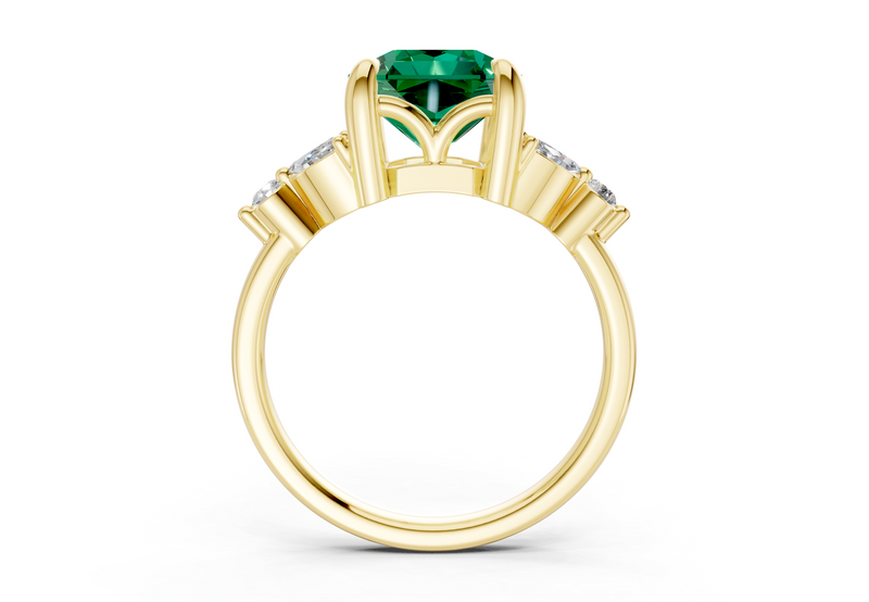 Elysium Emerald Gemstone Accent Radiant Square Cut 1.9mm Engagement Ring