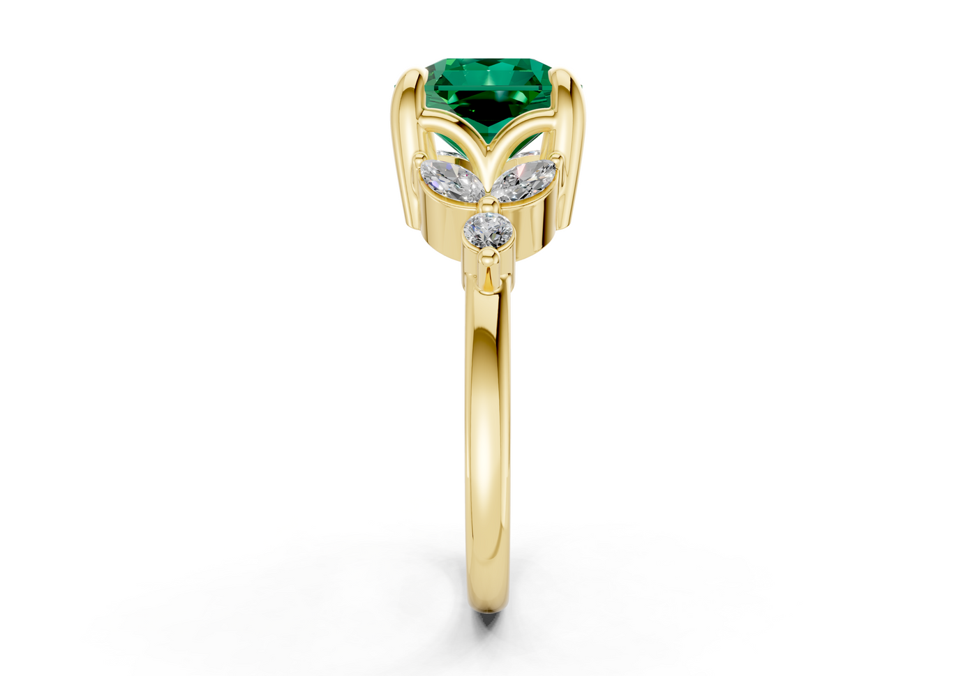 Elysium Emerald Gemstone Accent Radiant Square Cut 1.9mm Engagement Ring