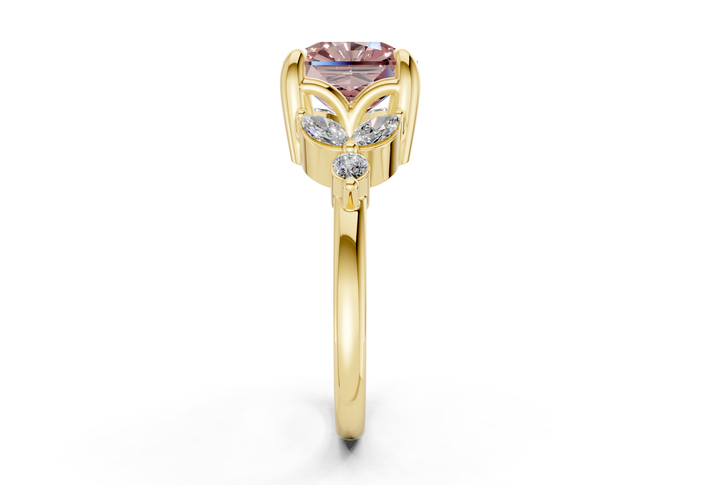 Elysium Pink Diamond Accent Radiant Square Cut 1.9mm Engagement Ring