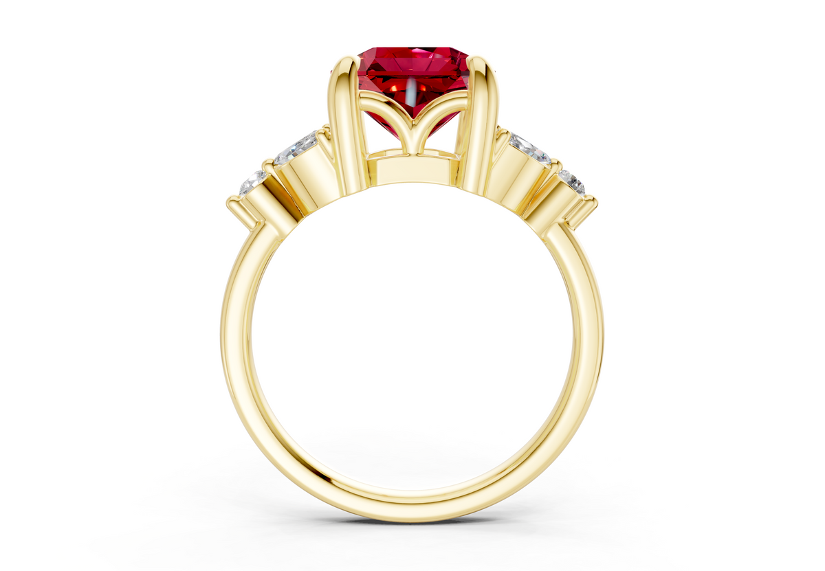 Elysium Ruby Gemstone Accent Radiant Square Cut 1.9mm Engagement Ring