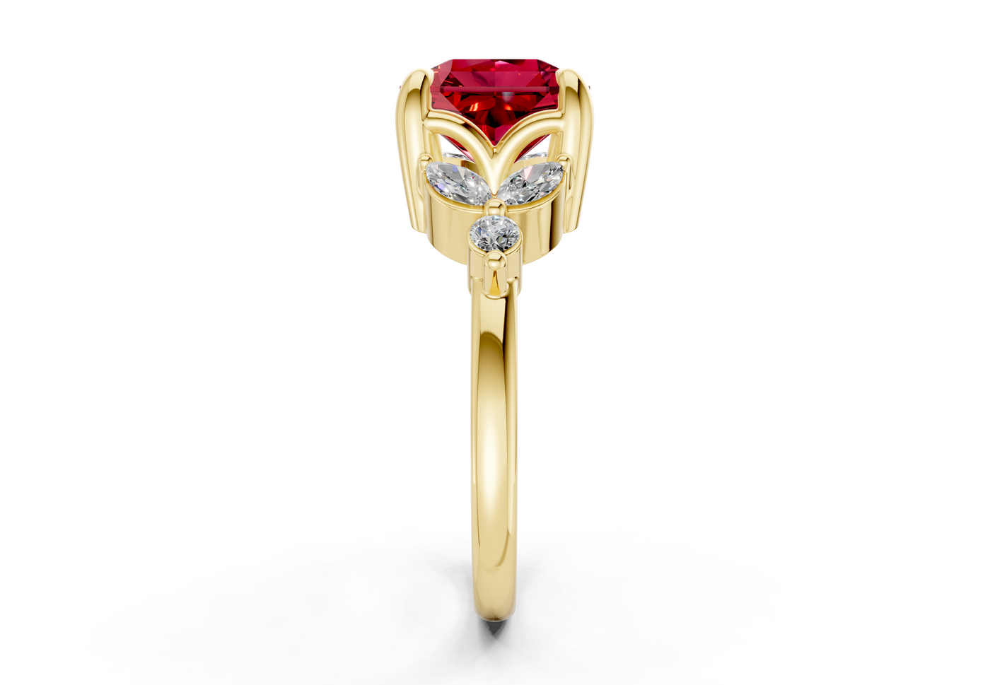 Elysium Ruby Gemstone Accent Radiant Square Cut 1.9mm Engagement Ring