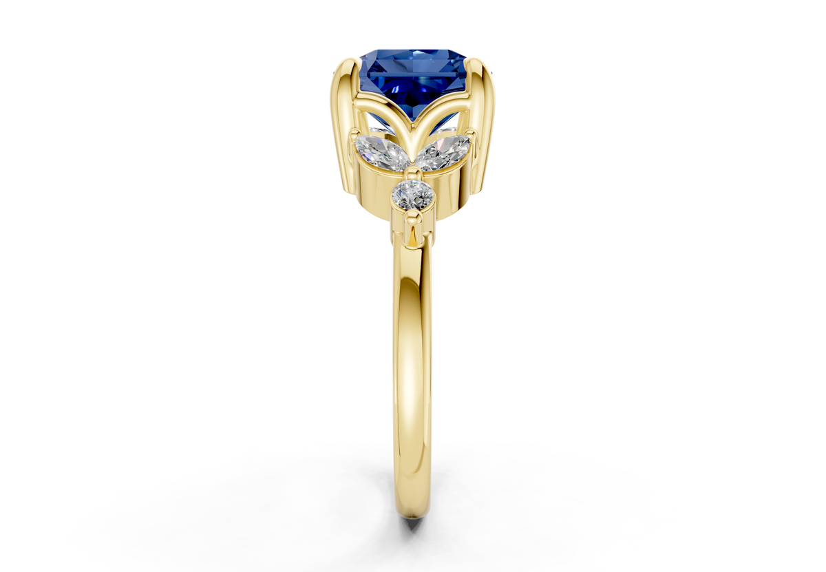 Elysium Sapphire Gemstone Accent Radiant Square Cut 1.9mm Engagement Ring