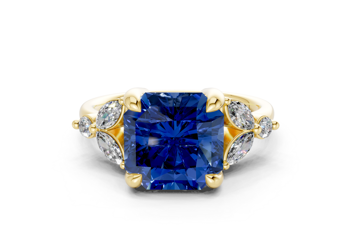 Elysium Sapphire Gemstone Accent Radiant Square Cut 1.9mm Engagement Ring