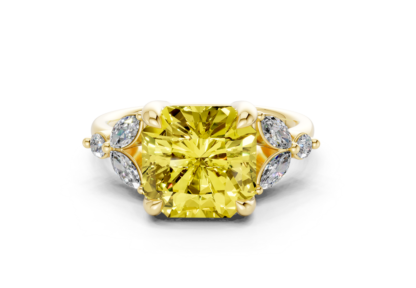 Elysium Yellow Diamond Accent Radiant Square Cut 1.9mm Engagement Ring