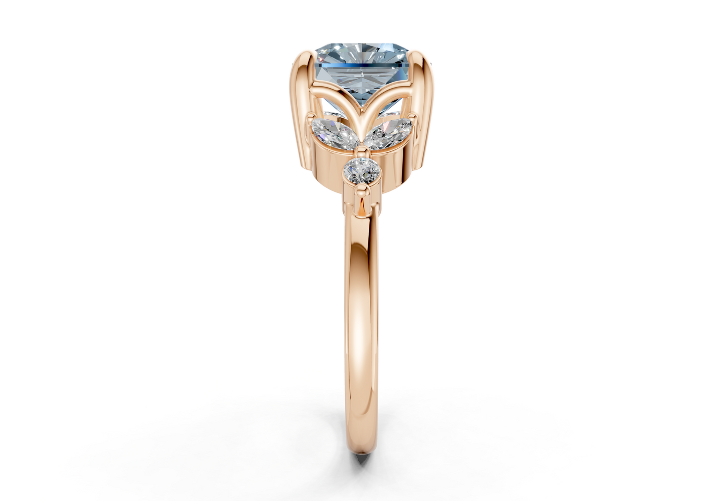 Elysium Blue Diamond Accent Radiant Square Cut 1.9mm Engagement Ring