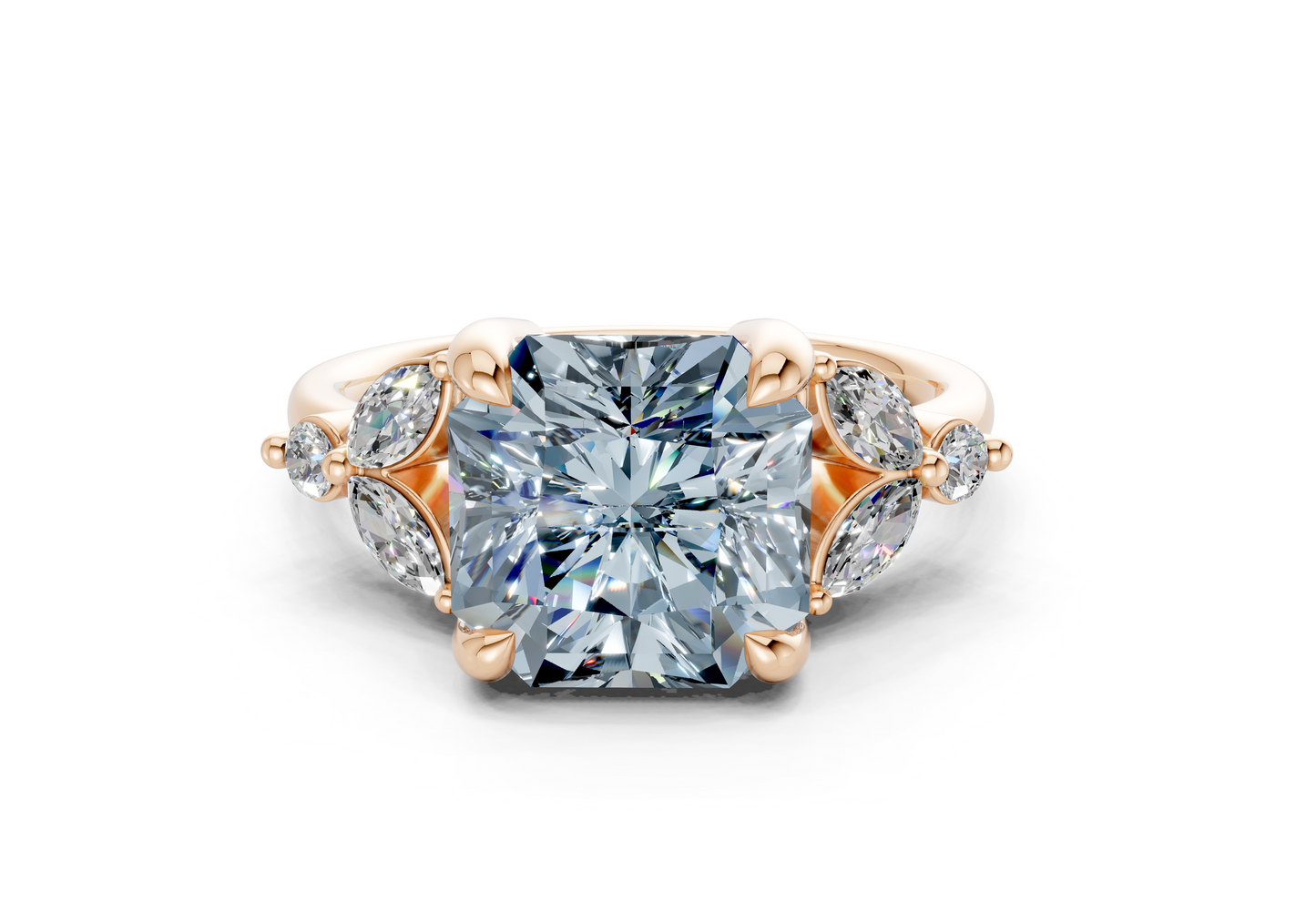 Elysium Blue Diamond Accent Radiant Square Cut 1.9mm Engagement Ring