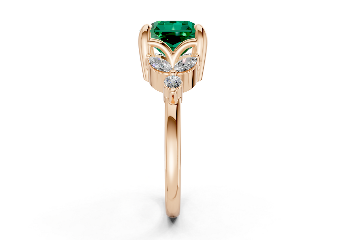 Elysium Emerald Gemstone Accent Radiant Square Cut 1.9mm Engagement Ring