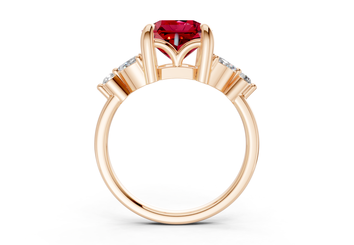 Elysium Ruby Gemstone Accent Radiant Square Cut 1.9mm Engagement Ring
