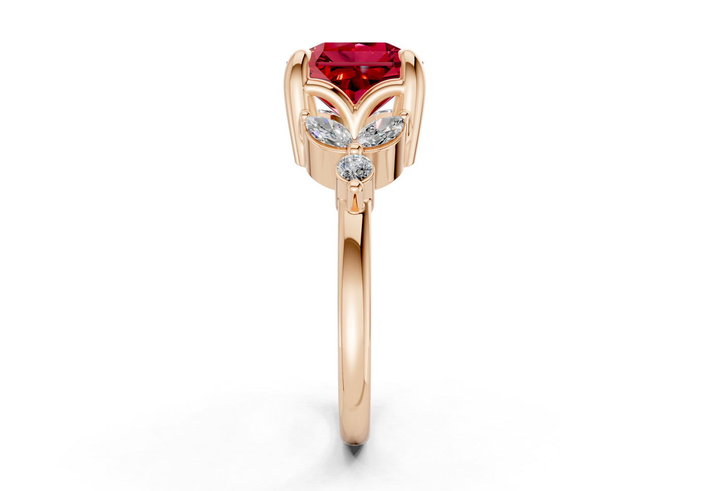 Elysium Ruby Gemstone Accent Radiant Square Cut 1.9mm Engagement Ring