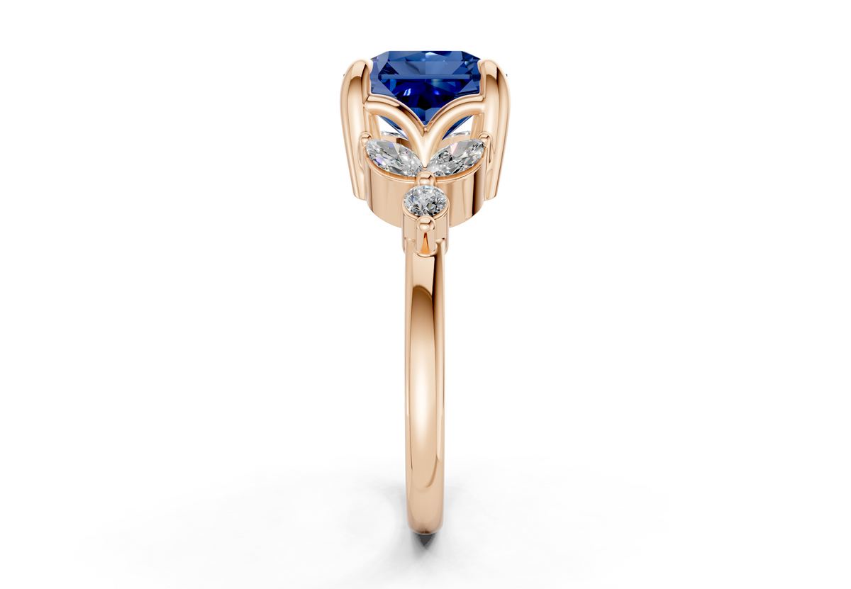 Elysium Sapphire Gemstone Accent Radiant Square Cut 1.9mm Engagement Ring