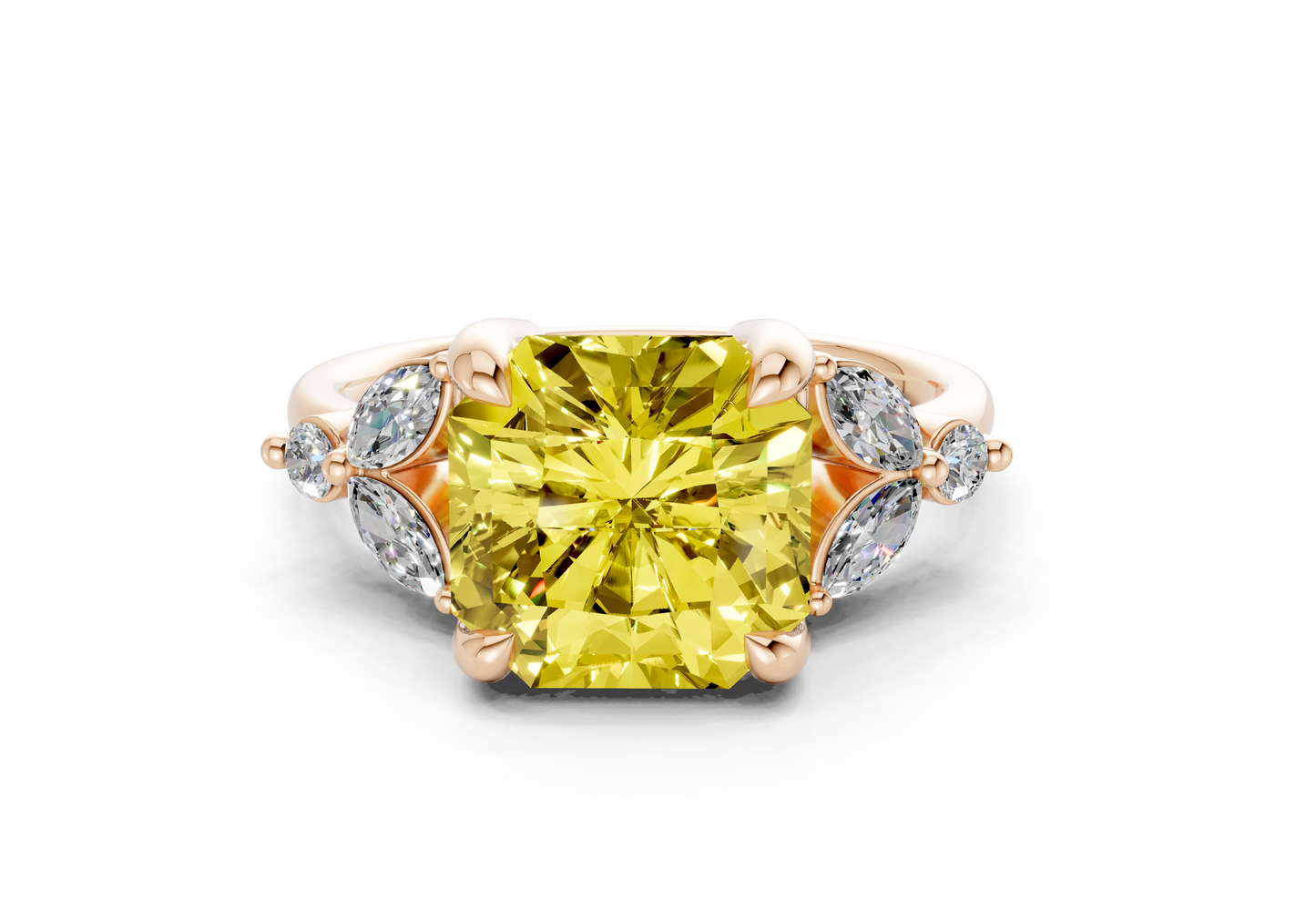 Elysium Yellow Diamond Accent Radiant Square Cut 1.9mm Engagement Ring