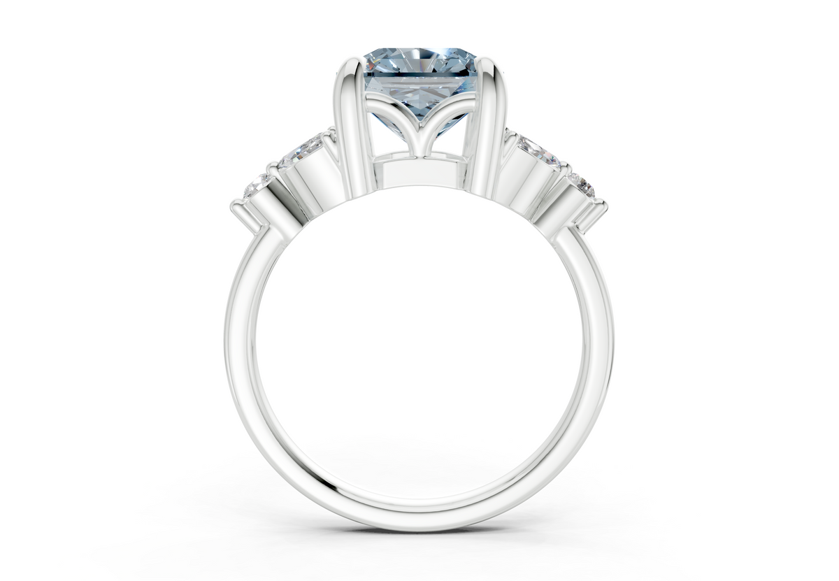 Elysium Blue Diamond Accent Radiant Square Cut 1.9mm Engagement Ring