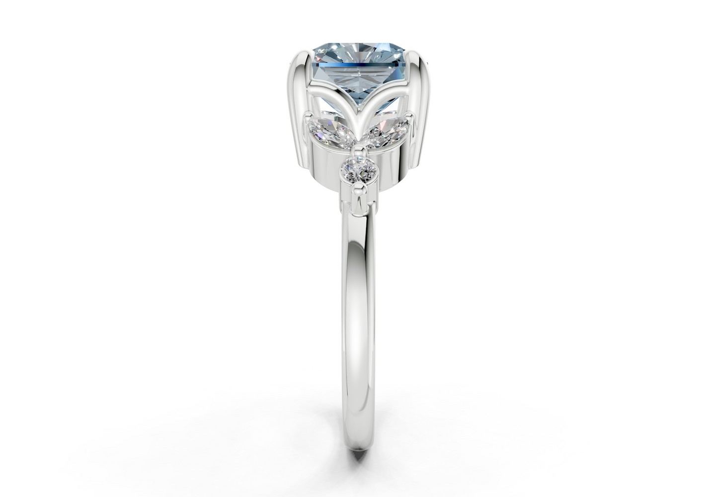 Elysium Blue Diamond Accent Radiant Square Cut 1.9mm Engagement Ring