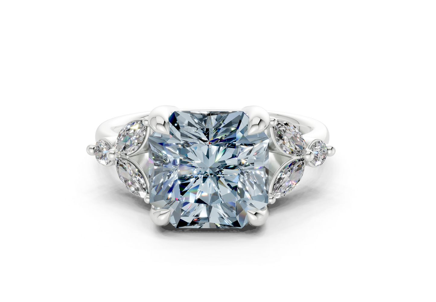 Elysium Blue Diamond Accent Radiant Square Cut 1.9mm Engagement Ring