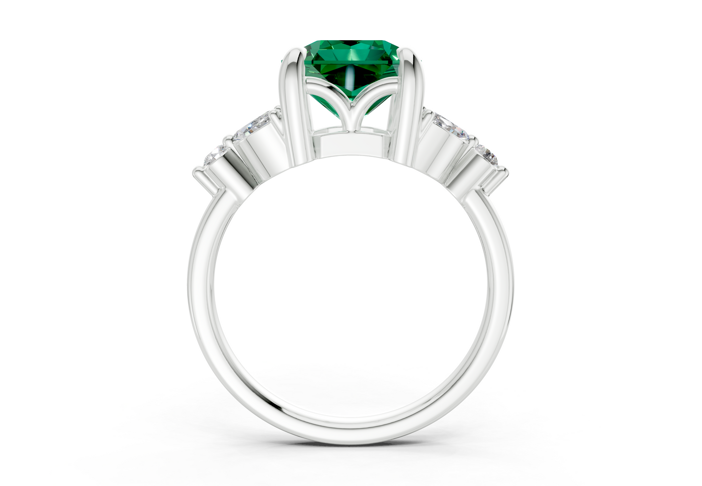 Elysium Emerald Gemstone Accent Radiant Square Cut 1.9mm Engagement Ring