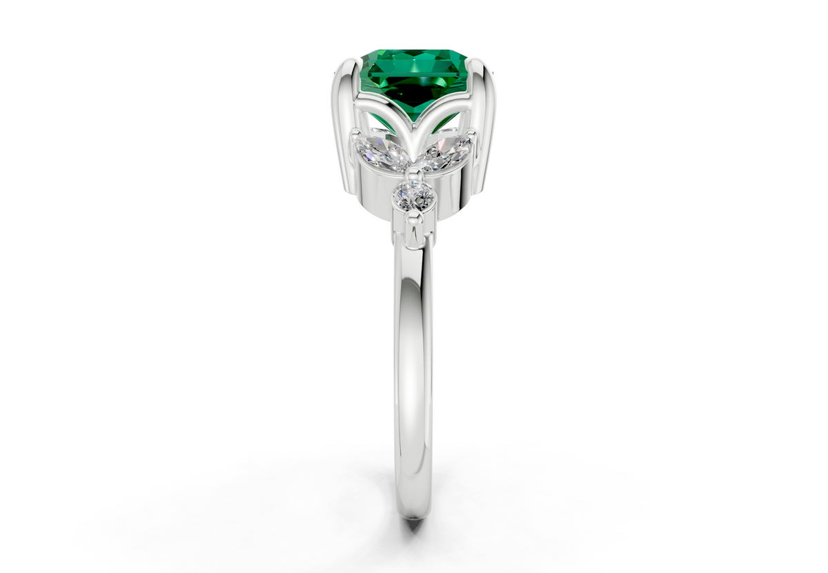 Elysium Emerald Gemstone Accent Radiant Square Cut 1.9mm Engagement Ring