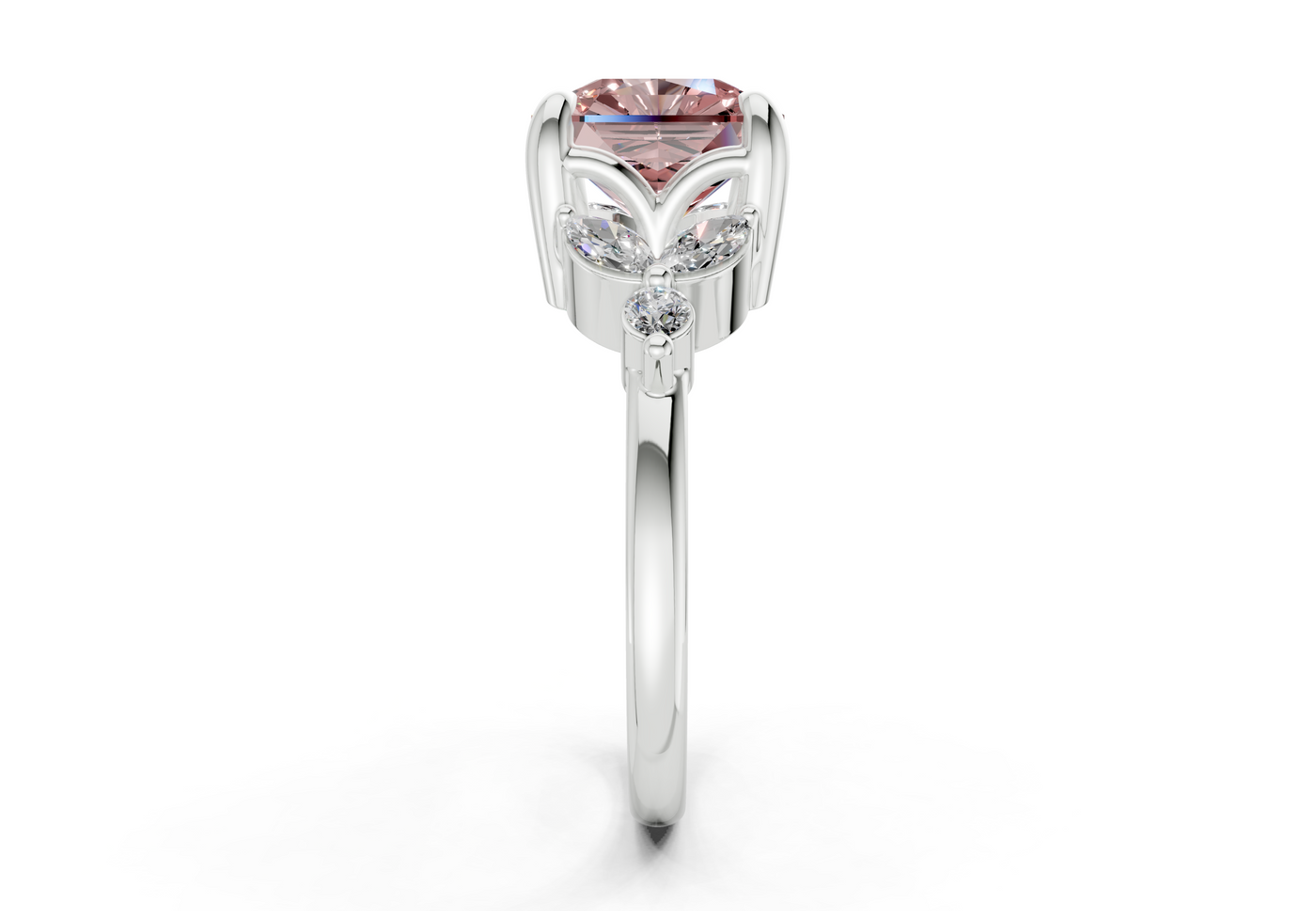 Elysium Pink Diamond Accent Radiant Square Cut 1.9mm Engagement Ring