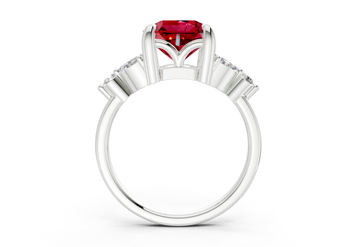 Elysium Ruby Gemstone Accent Radiant Square Cut 1.9mm Engagement Ring