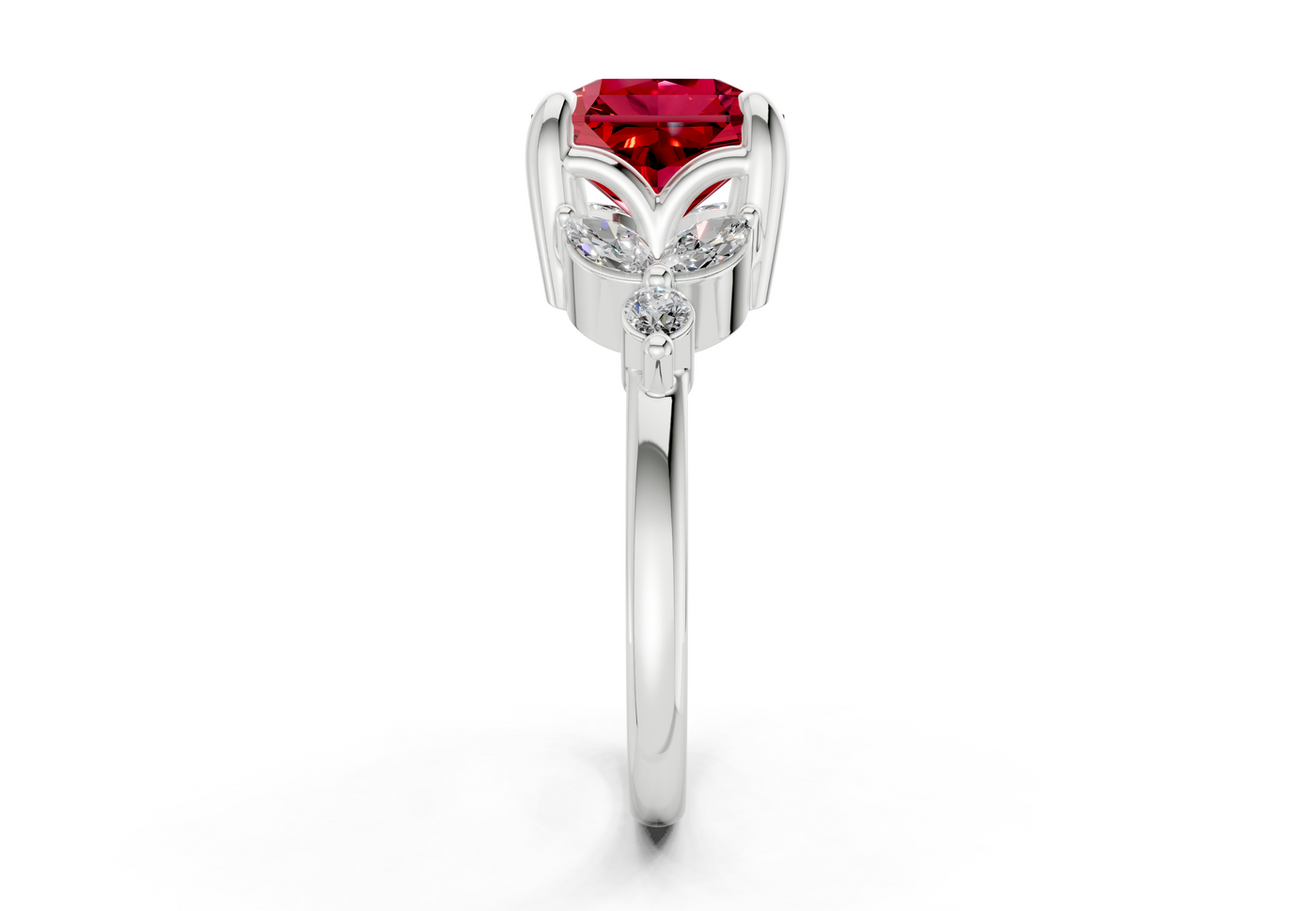 Elysium Ruby Gemstone Accent Radiant Square Cut 1.9mm Engagement Ring