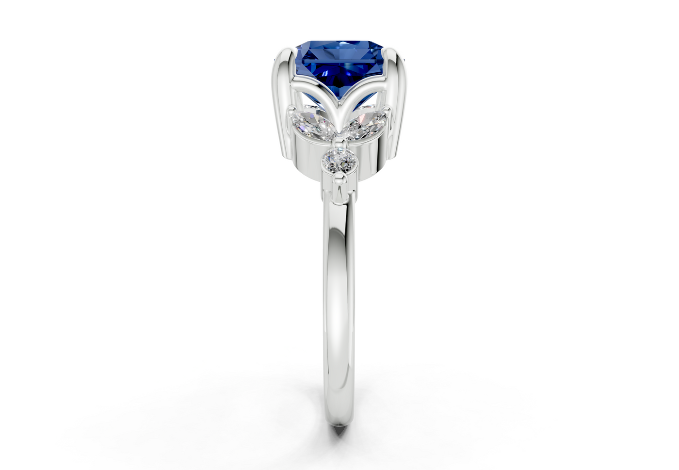 Elysium Sapphire Gemstone Accent Radiant Square Cut 1.9mm Engagement Ring