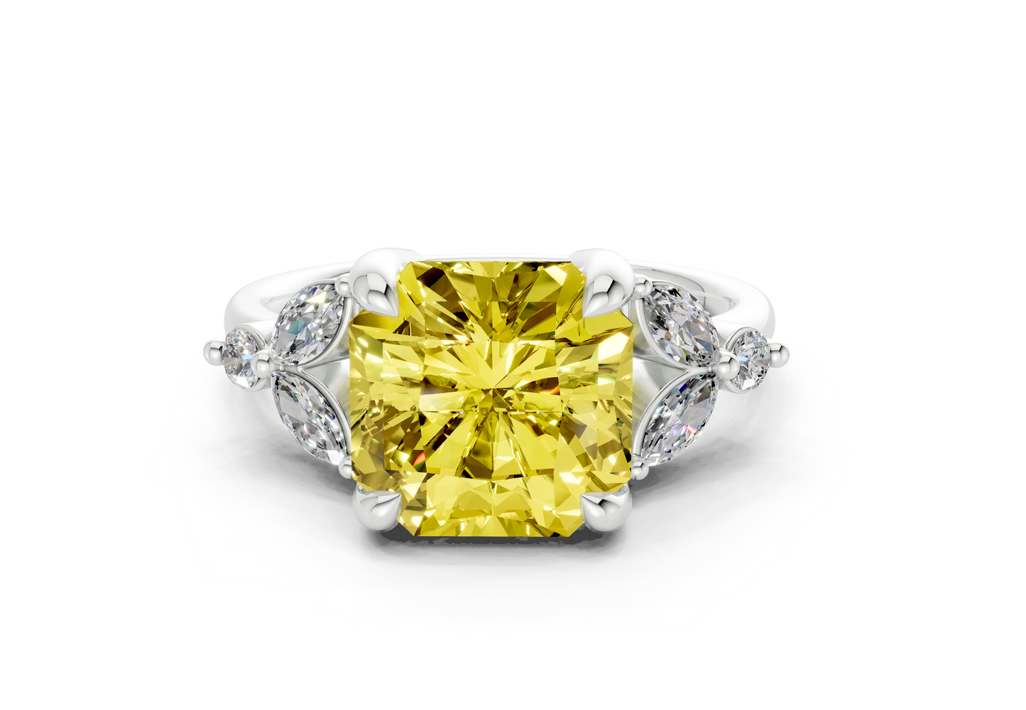 Elysium Yellow Diamond Accent Radiant Square Cut 1.9mm Engagement Ring