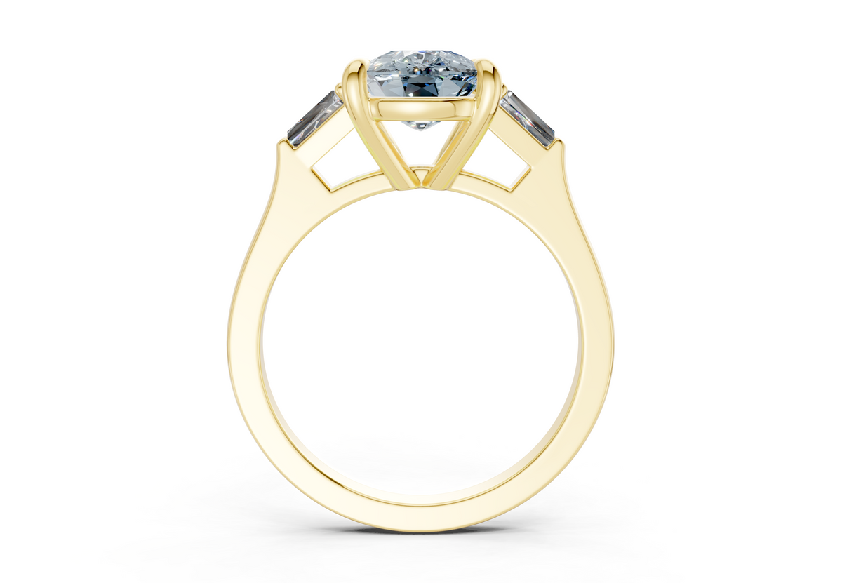 Isla Blue Diamond Three Stone Elongated Cushion Cut 1.8mm Engagement Ring