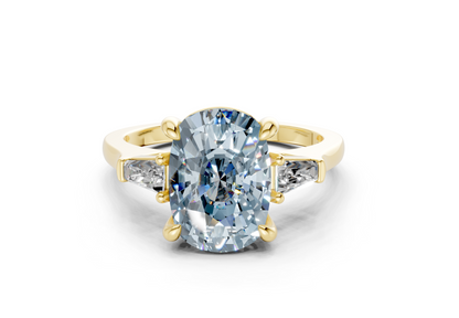 Isla Blue Diamond Three Stone Elongated Cushion Cut 1.8mm Engagement Ring