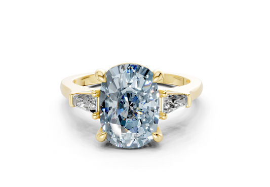 Isla Blue Diamond Three Stone Elongated Cushion Cut 1.8mm Engagement Ring