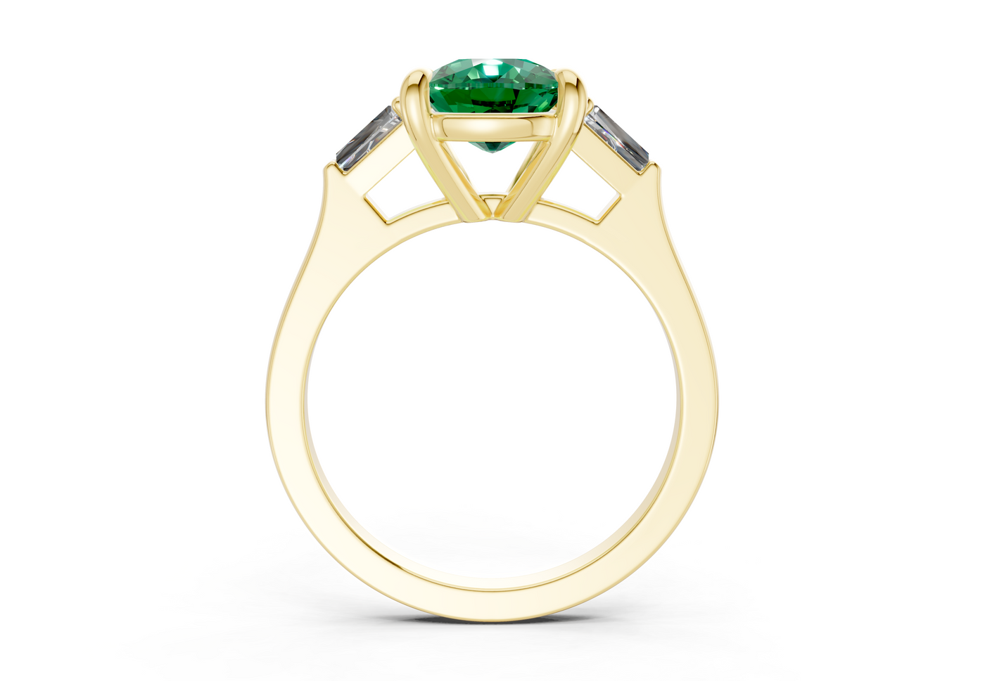 Isla Emerald Gemstone Three Stone Elongated Cushion Cut 1.8mm Engagement Ring