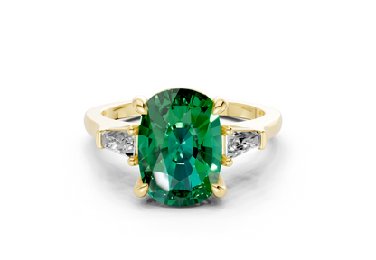 Isla Emerald Gemstone Three Stone Elongated Cushion Cut 1.8mm Engagement Ring