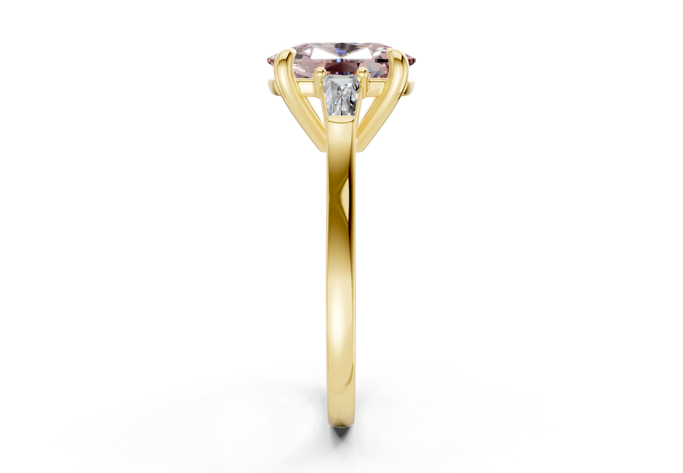Isla Pink Diamond Three Stone Elongated Cushion Cut 1.8mm Engagement Ring