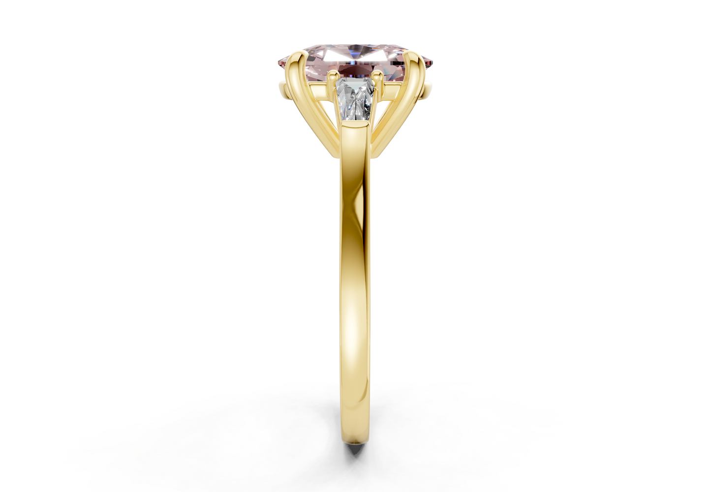 Isla Pink Diamond Three Stone Elongated Cushion Cut 1.8mm Engagement Ring
