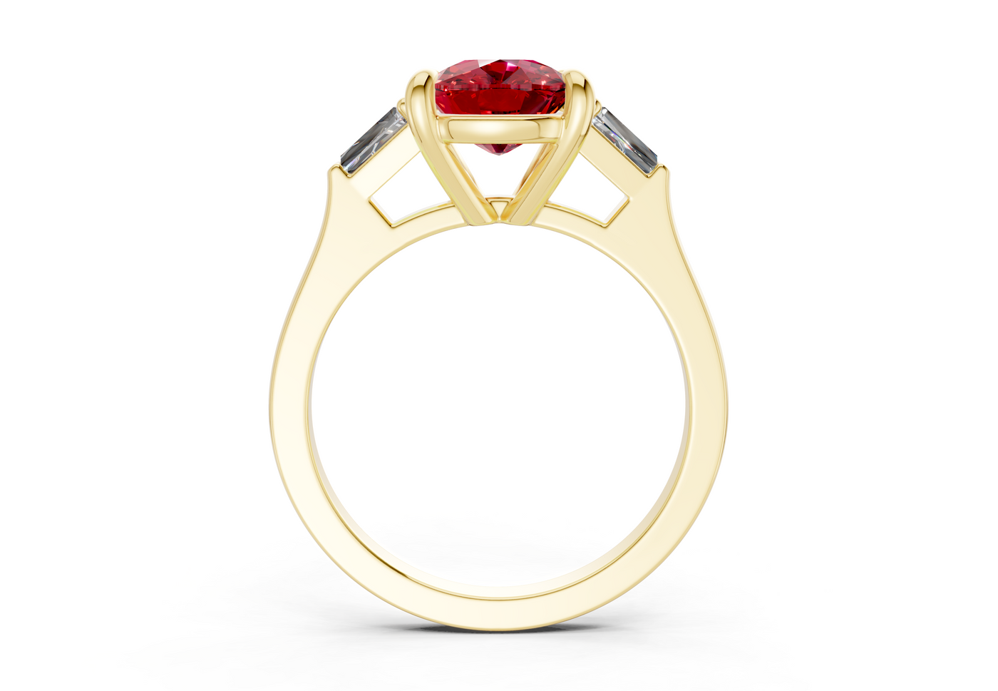 Isla Ruby Gemstone Three Stone Elongated Cushion Cut 1.8mm Engagement Ring