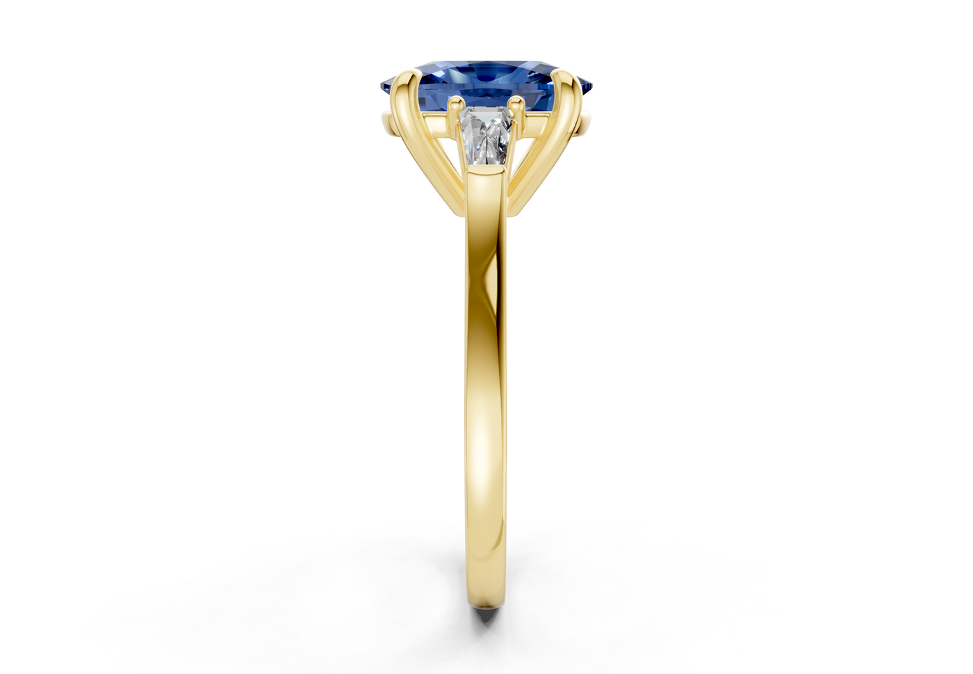 Isla Sapphire Gemstone Three Stone Elongated Cushion Cut 1.8mm Engagement Ring