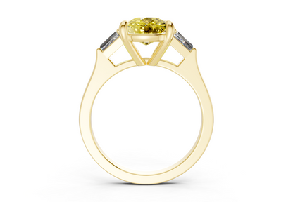 Isla Yellow Diamond Three Stone Elongated Cushion Cut 1.8mm Engagement Ring