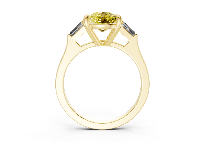 Isla Yellow Diamond Three Stone Elongated Cushion Cut 1.8mm Engagement Ring