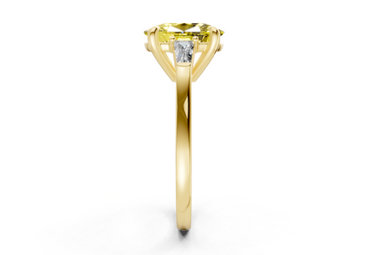 Isla Yellow Diamond Three Stone Elongated Cushion Cut 1.8mm Engagement Ring