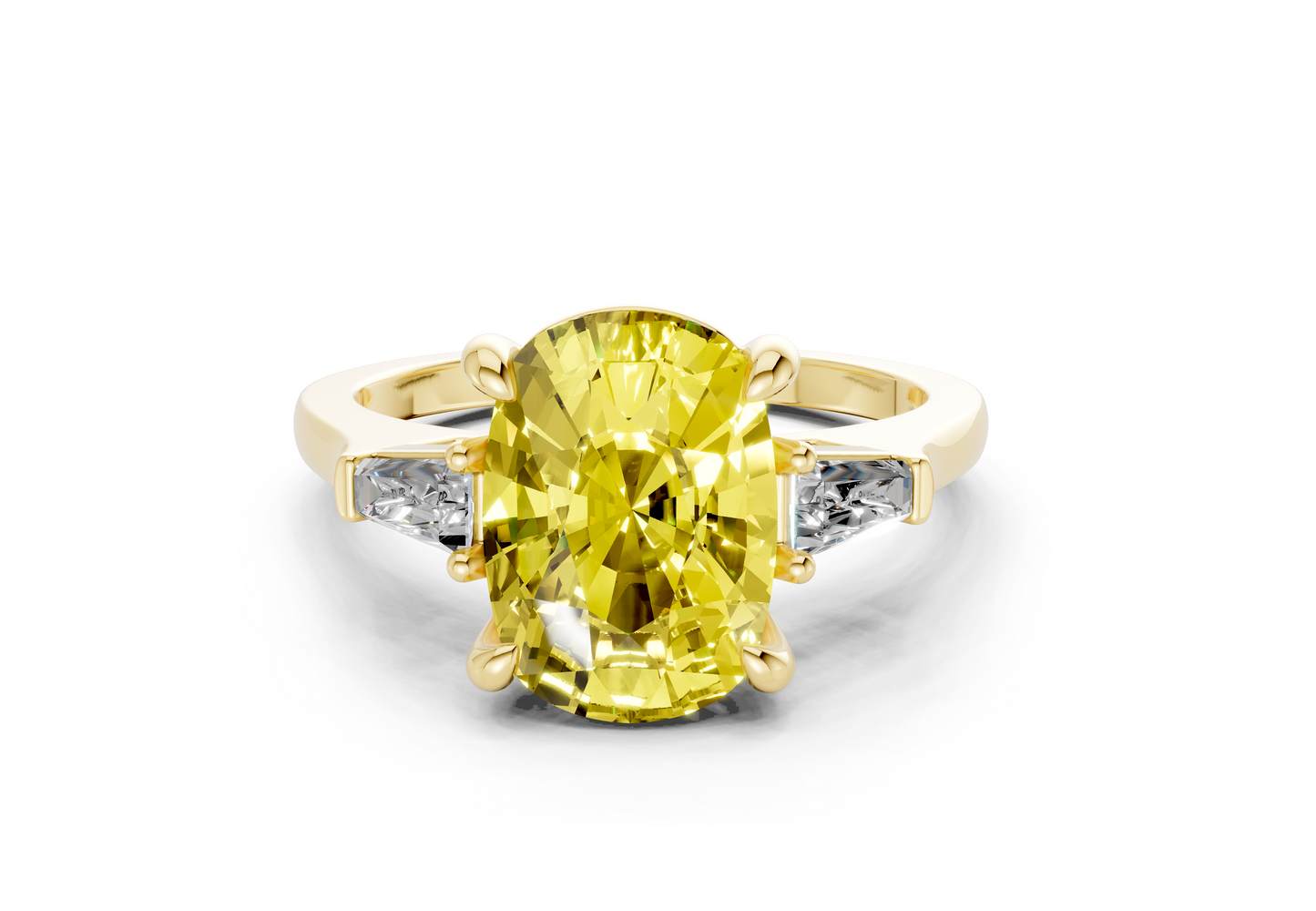 Isla Yellow Diamond Three Stone Elongated Cushion Cut 1.8mm Engagement Ring
