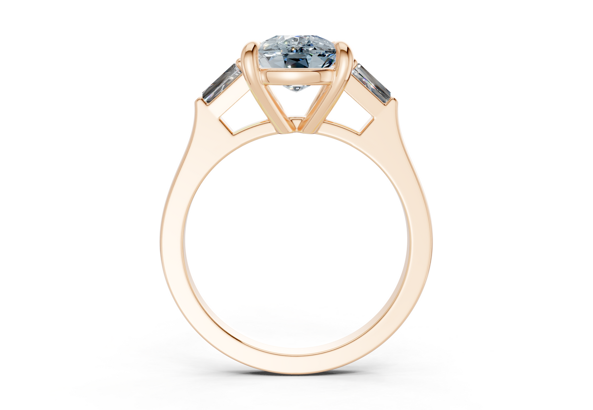 Isla Blue Diamond Three Stone Elongated Cushion Cut 1.8mm Engagement Ring