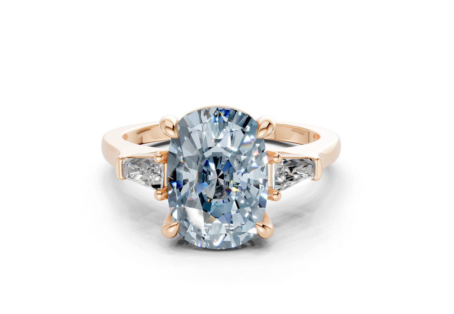 Isla Blue Diamond Three Stone Elongated Cushion Cut 1.8mm Engagement Ring