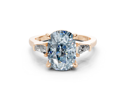 Isla Blue Diamond Three Stone Elongated Cushion Cut 1.8mm Engagement Ring