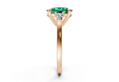 Isla Emerald Gemstone Three Stone Elongated Cushion Cut 1.8mm Engagement Ring
