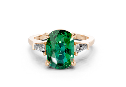 Isla Emerald Gemstone Three Stone Elongated Cushion Cut 1.8mm Engagement Ring