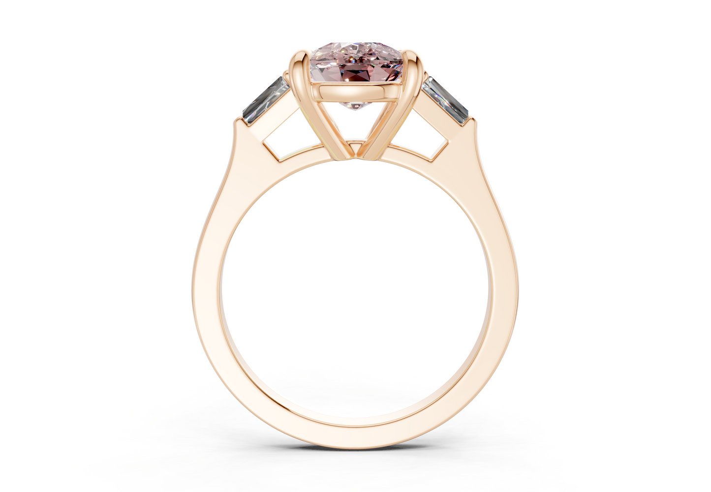 Isla Pink Diamond Three Stone Elongated Cushion Cut 1.8mm Engagement Ring